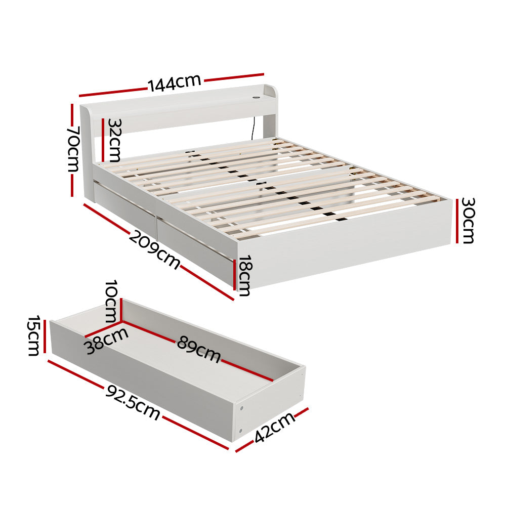 Artiss Bed Frame Double Size Base wtih Charging Ports 2 Storage Drawers