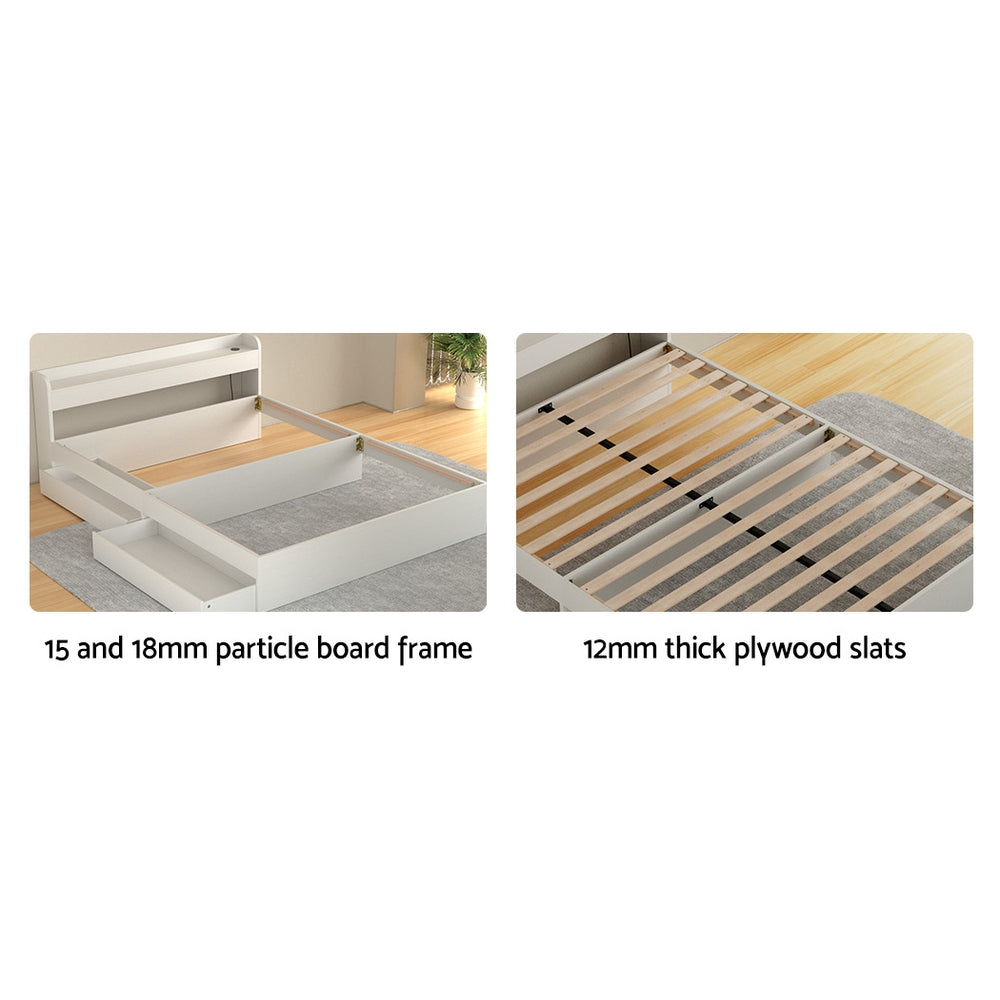 Artiss Bed Frame Double Size Base wtih Charging Ports 2 Storage Drawers
