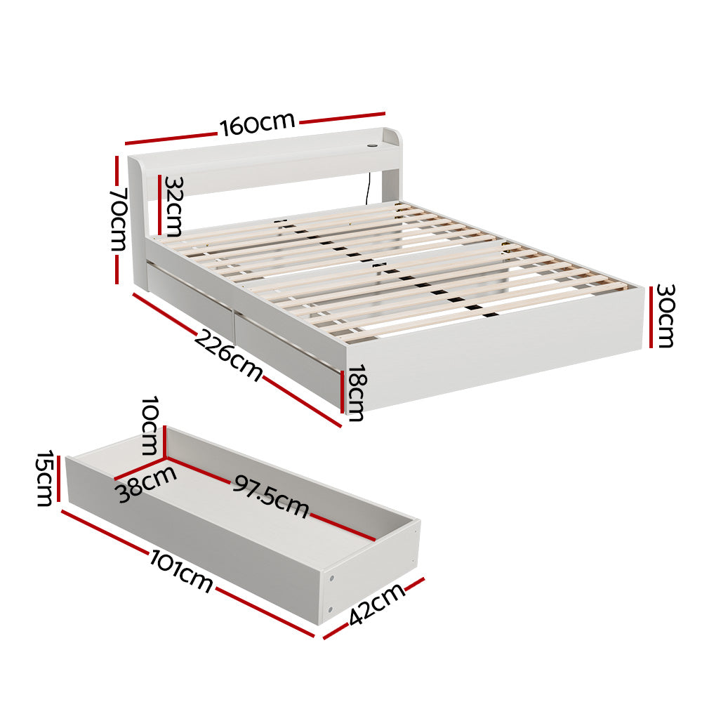 Artiss Bed Frame Queen Size Base wtih Charging Ports 2 Storage Drawers