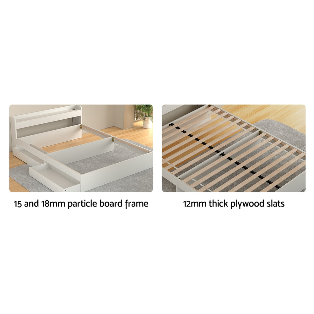 Artiss Bed Frame Queen Size Base wtih Charging Ports 2 Storage Drawers