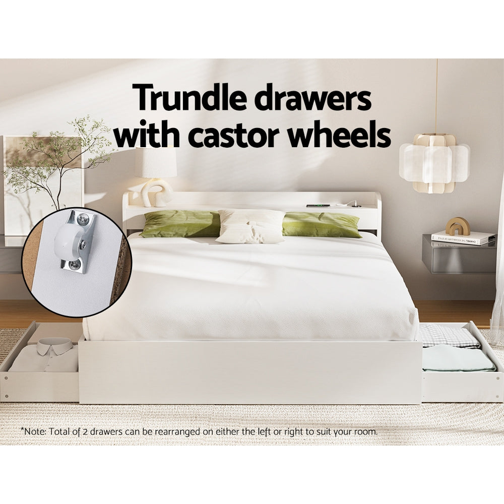 Artiss Bed Frame Queen Size Base wtih Charging Ports 2 Storage Drawers