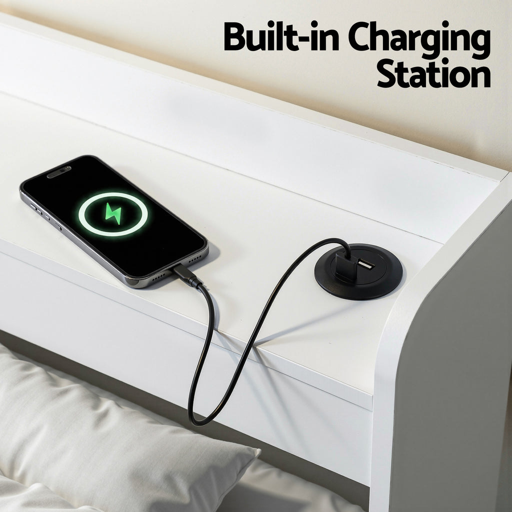 Artiss Bed Frame King Single Size with Charging Ports and 2 Drawers AURA
