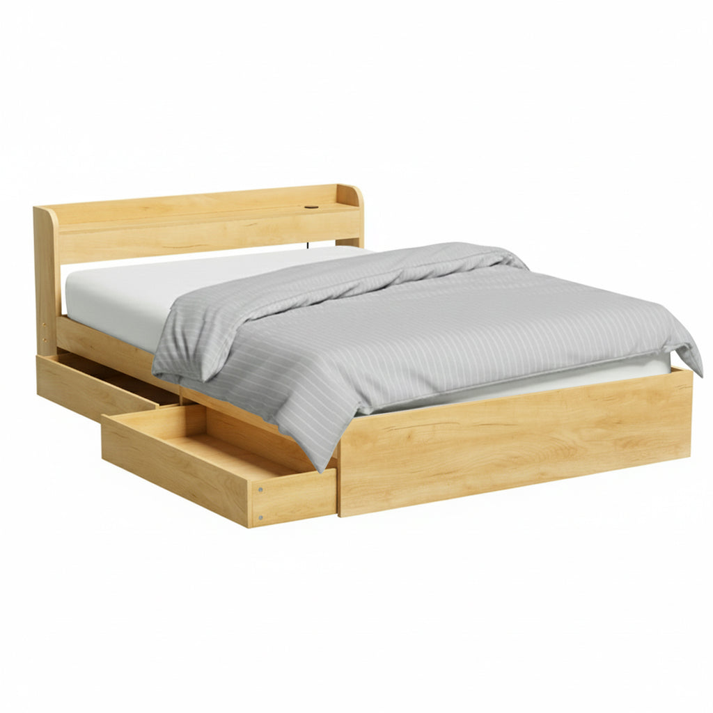 Artiss Bed Frame Queen Size with Charging Ports and 2 Drawers AURA